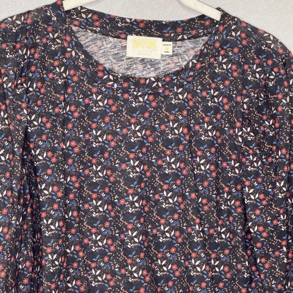 Nation LTD Shirt Womens Medium Black Floral Long Sleeve Pima Cotton Penny Tee - Picture 4 of 9